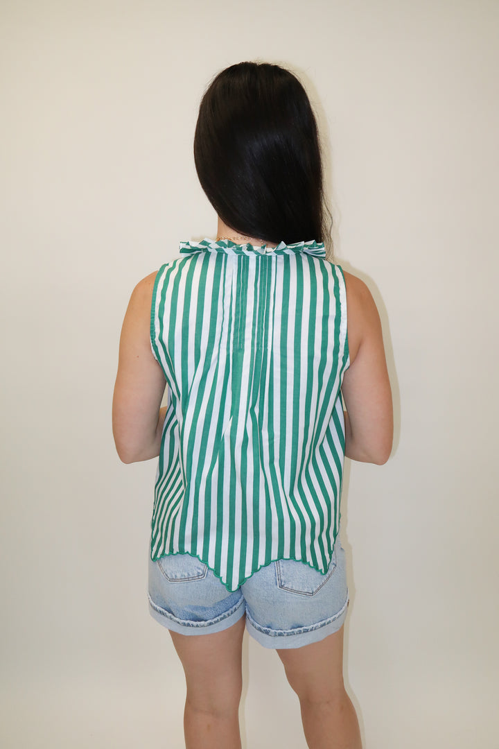 Fine Line Green Stripe Scallop Top - The Pink Tulip Clothing