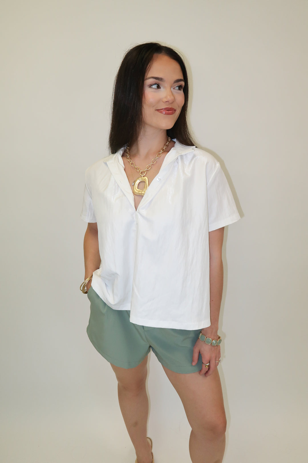 Clean Break White Henley Top - The Pink Tulip Clothing