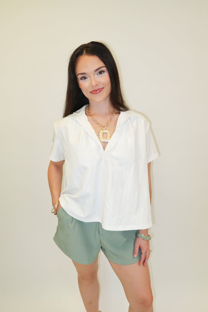 Clean Break White Henley Top - The Pink Tulip Clothing