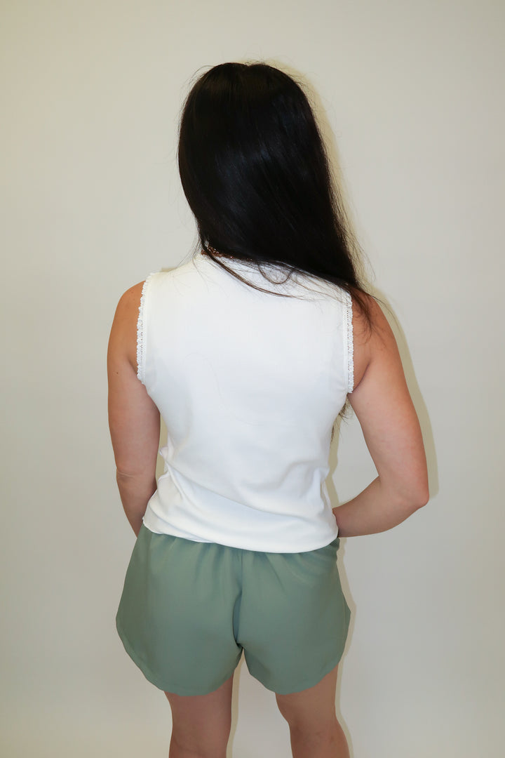Close Call White Lace Trim Tank - The Pink Tulip Clothing