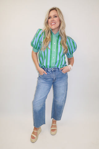 Double Take Two Tone Stripe Top - The Pink Tulip Clothing