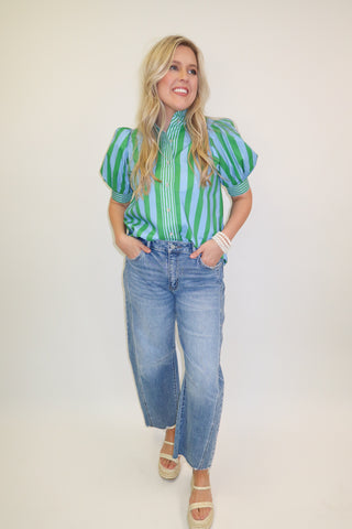 Double Take Two Tone Stripe Top - The Pink Tulip Clothing
