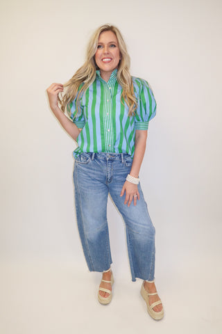 Double Take Two Tone Stripe Top - The Pink Tulip Clothing