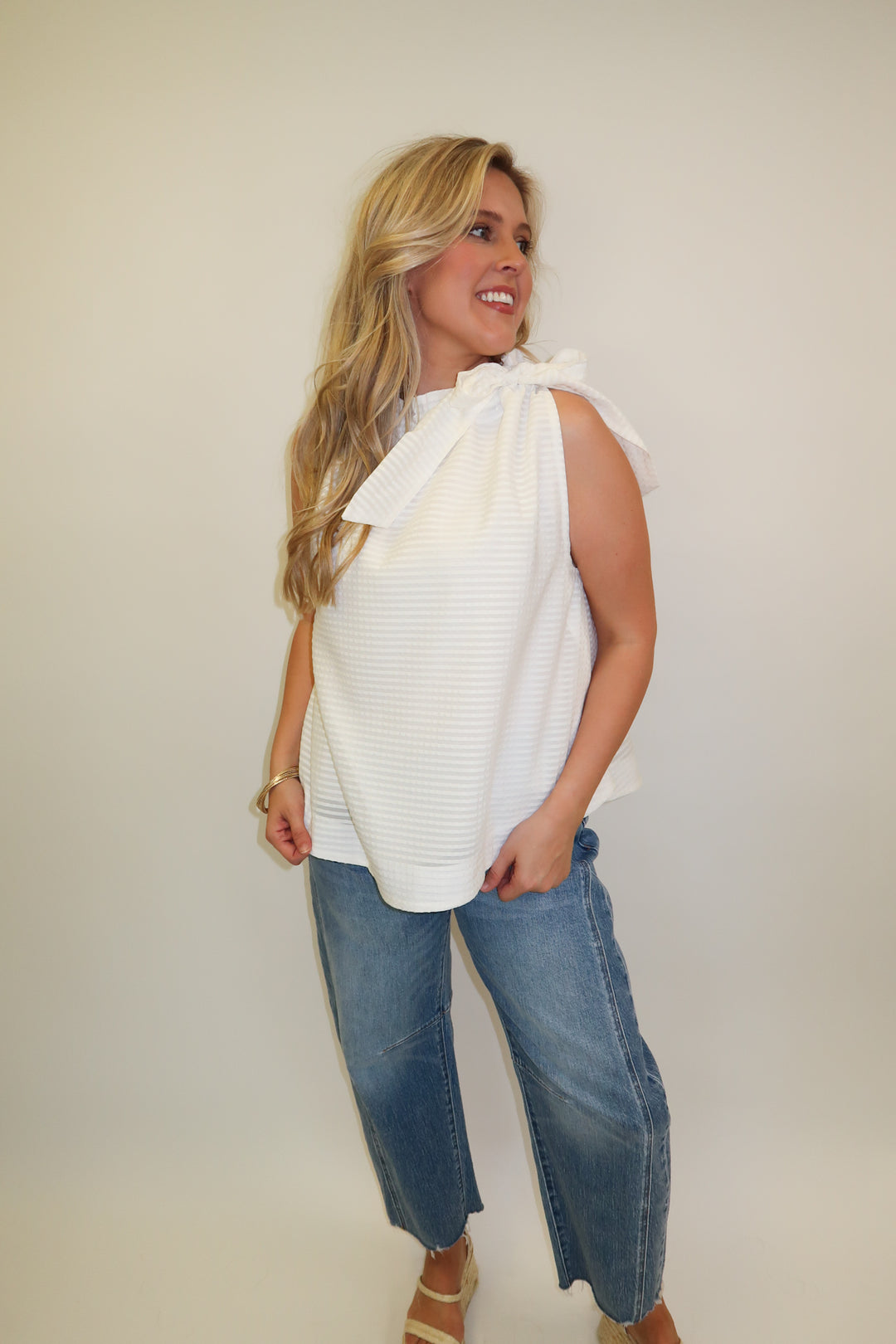 All Tied Up Textured Top - The Pink Tulip Clothing