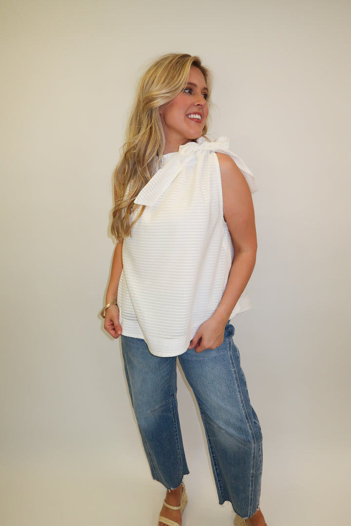 All Tied Up Textured Top - The Pink Tulip Clothing