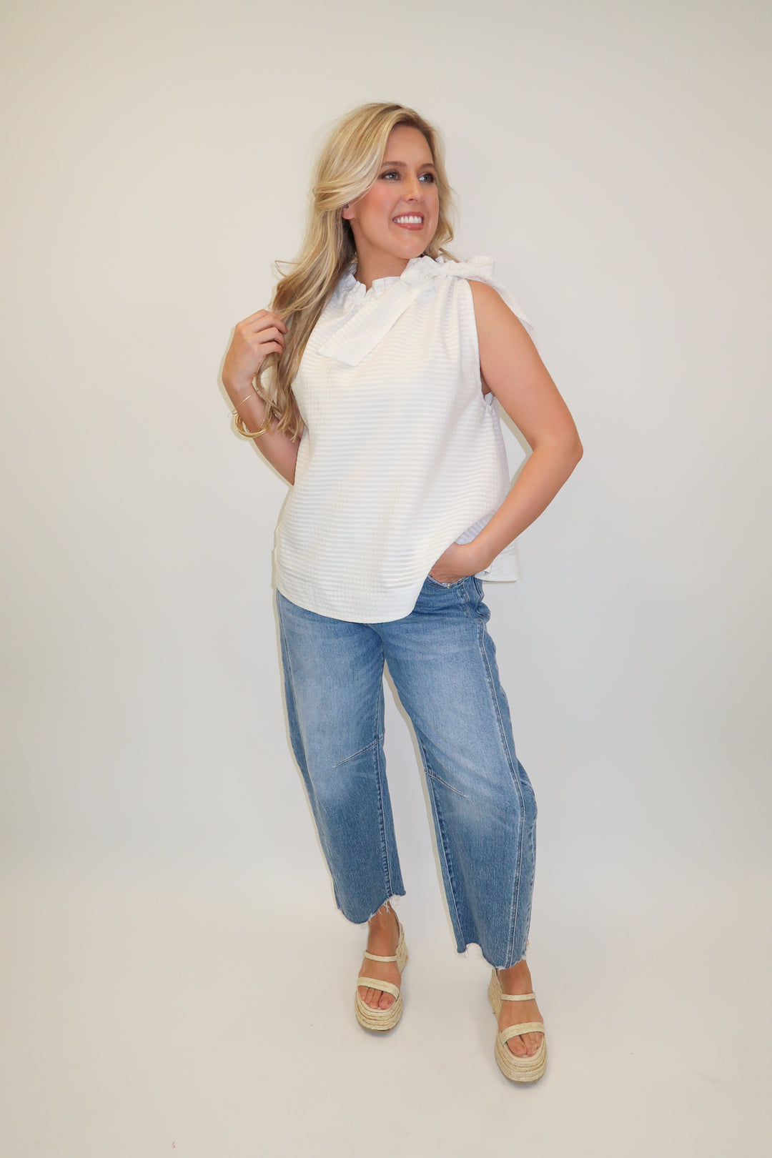 All Tied Up Textured Top - The Pink Tulip Clothing