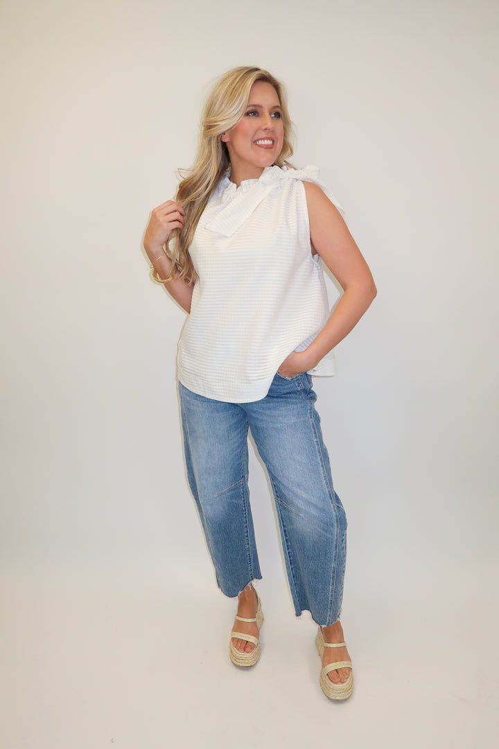 All Tied Up Textured Top - The Pink Tulip Clothing