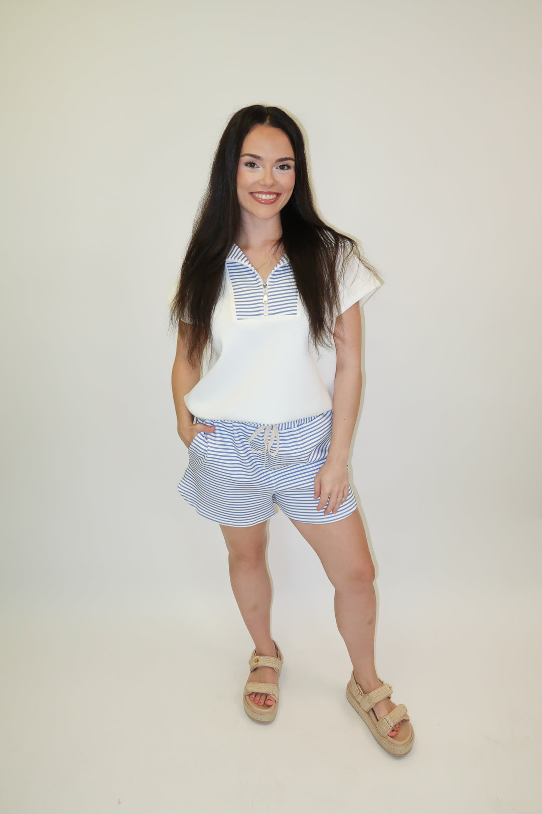 Easy Pace Stripe Henley Top - The Pink Tulip Clothing