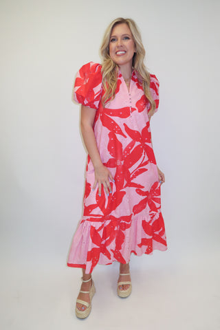 In Full Color Floral Ruffle Midi Dress - The Pink Tulip Clothing