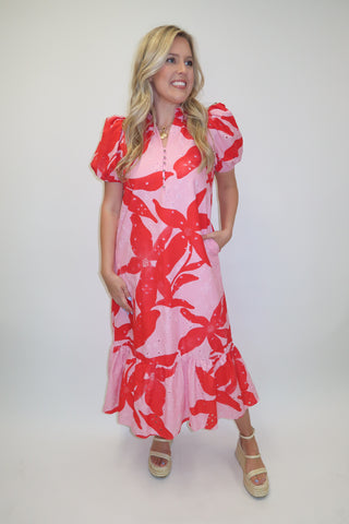 In Full Color Floral Ruffle Midi Dress - The Pink Tulip Clothing