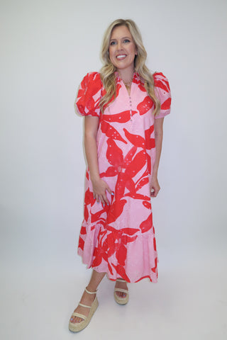 In Full Color Floral Ruffle Midi Dress - The Pink Tulip Clothing