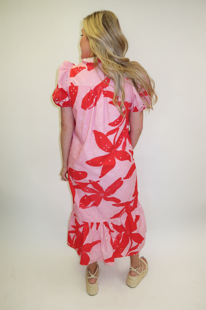 In Full Color Floral Ruffle Midi Dress - The Pink Tulip Clothing