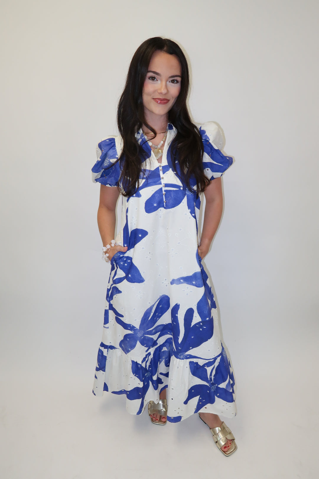 In Full Color Floral Ruffle Midi Dress - The Pink Tulip Clothing