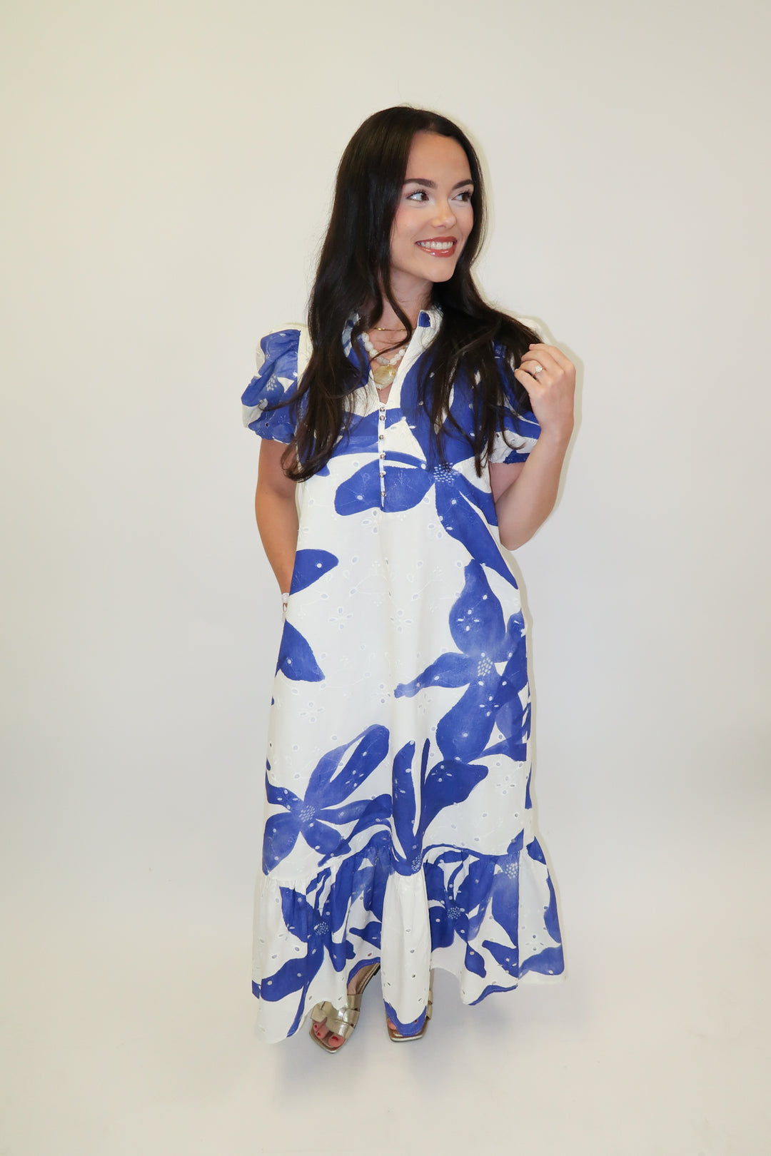 In Full Color Floral Ruffle Midi Dress - The Pink Tulip Clothing