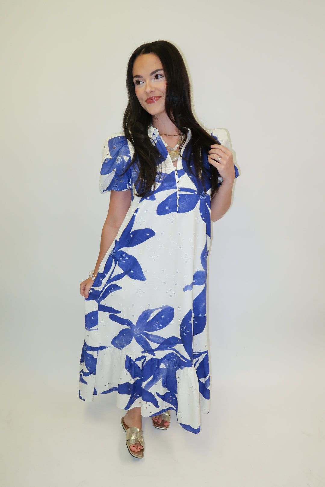 In Full Color Floral Ruffle Midi Dress - The Pink Tulip Clothing