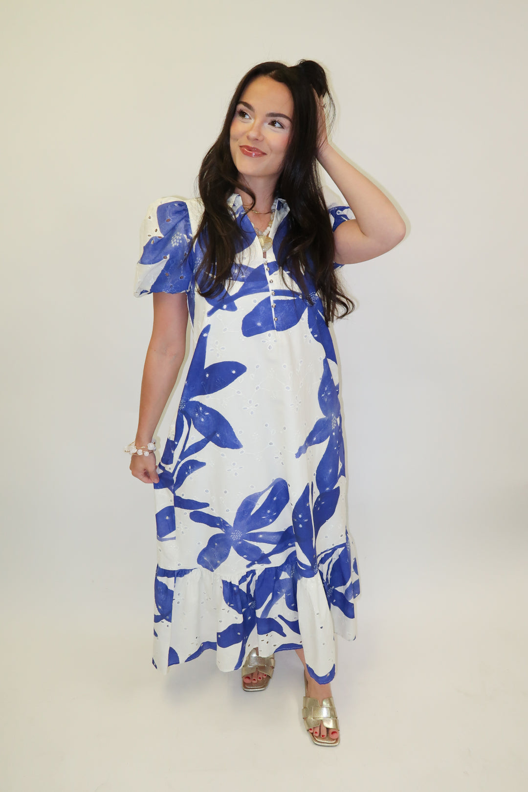 In Full Color Floral Ruffle Midi Dress - The Pink Tulip Clothing