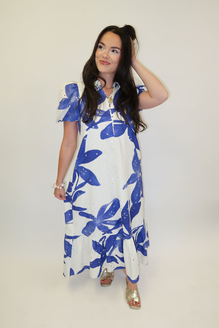 In Full Color Floral Ruffle Midi Dress - The Pink Tulip Clothing