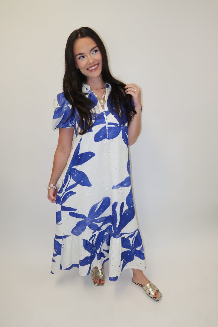 In Full Color Floral Ruffle Midi Dress - The Pink Tulip Clothing