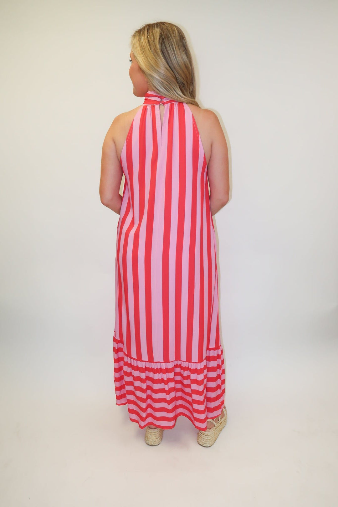 Split Second Two Tone Stripe Halter Midi Dress - The Pink Tulip Clothing