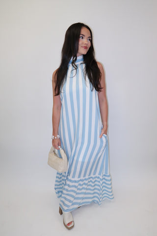 Split Second Two Tone Stripe Halter Midi Dress - The Pink Tulip Clothing