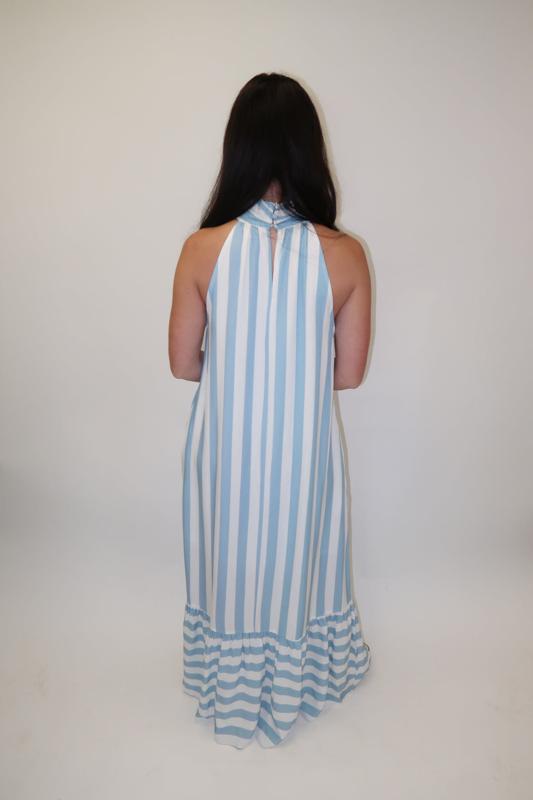 Split Second Two Tone Stripe Halter Midi Dress - The Pink Tulip Clothing