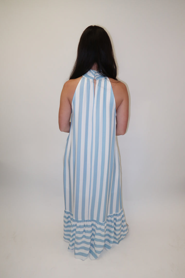 Split Second Two Tone Stripe Halter Midi Dress - The Pink Tulip Clothing