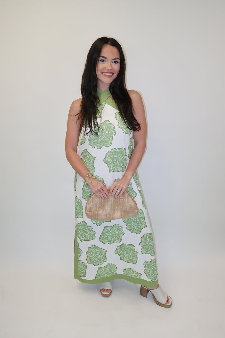 Ocean View Halter Shell Print Midi Dress - The Pink Tulip Clothing