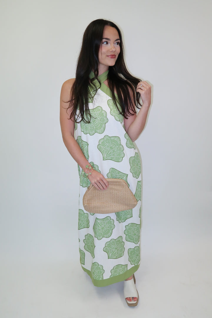 Ocean View Halter Shell Print Midi Dress - The Pink Tulip Clothing
