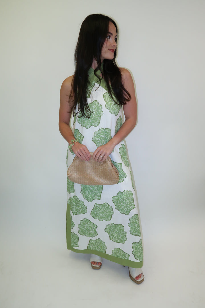 Ocean View Halter Shell Print Midi Dress - The Pink Tulip Clothing