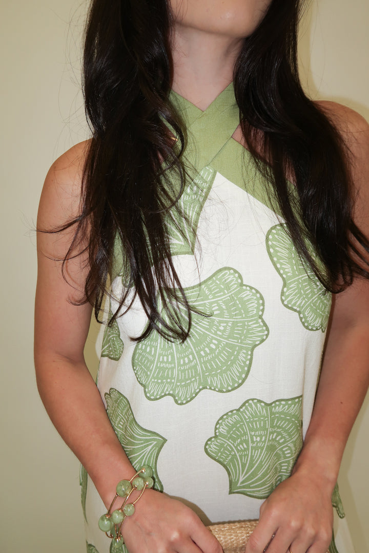 Ocean View Halter Shell Print Midi Dress - The Pink Tulip Clothing
