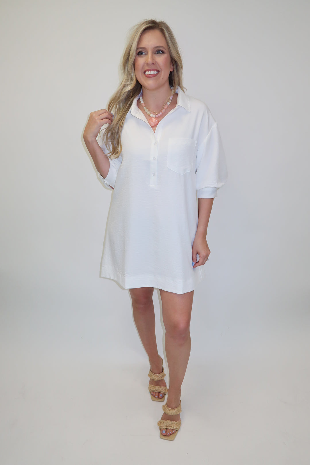 Fresh Start White Crinkle Collar Shift Dress - The Pink Tulip Clothing