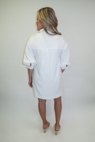 Fresh Start White Crinkle Collar Shift Dress - The Pink Tulip Clothing