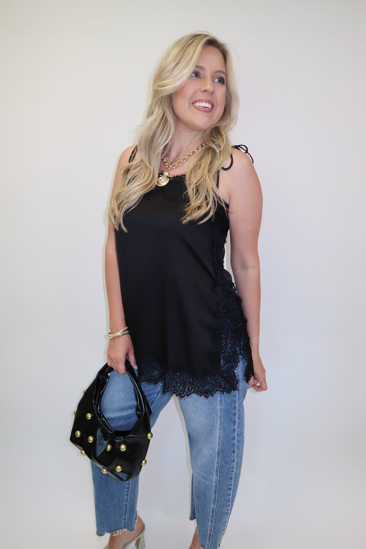 Side Note Black Lace Trim Tunic Top - The Pink Tulip Clothing