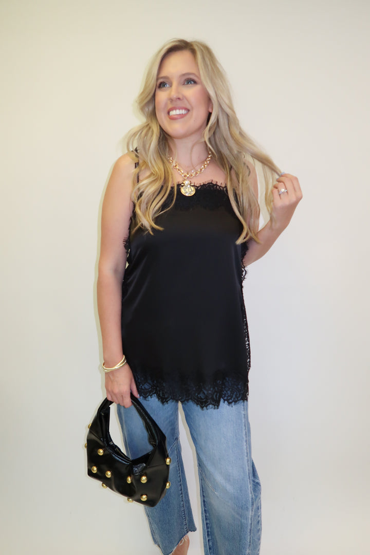 Side Note Black Lace Trim Tunic Top - The Pink Tulip Clothing