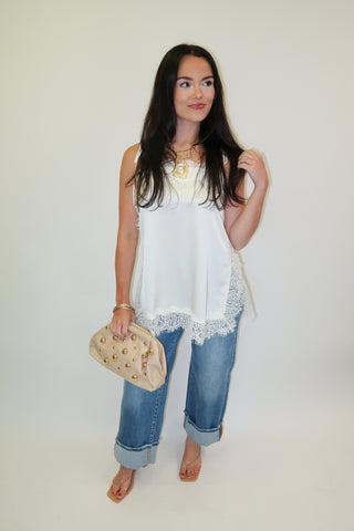 Side Note White Lace Trim Tunic Top - The Pink Tulip Clothing
