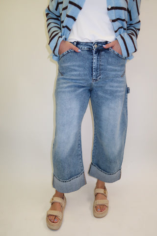 Straight Up Cuffed Stretch Straight Leg Jeans - The Pink Tulip Clothing