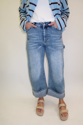 Straight Up Cuffed Stretch Straight Leg Jeans - The Pink Tulip Clothing