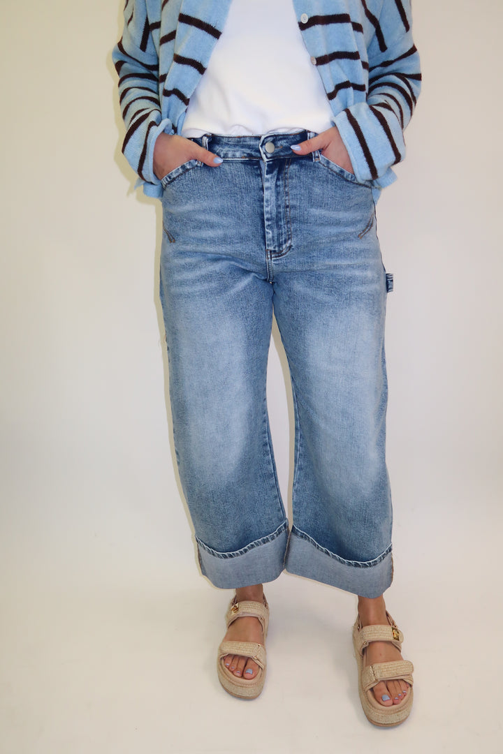 Straight Up Cuffed Stretch Straight Leg Jeans - The Pink Tulip Clothing
