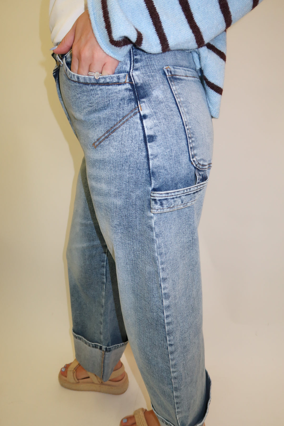 Straight Up Cuffed Stretch Straight Leg Jeans - The Pink Tulip Clothing