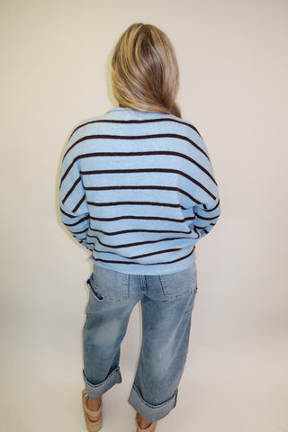 In Between Blue Brown Stripe Cardigan - The Pink Tulip Clothing