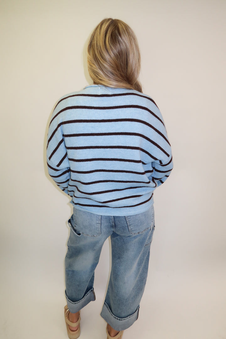 In Between Blue Brown Stripe Cardigan - The Pink Tulip Clothing