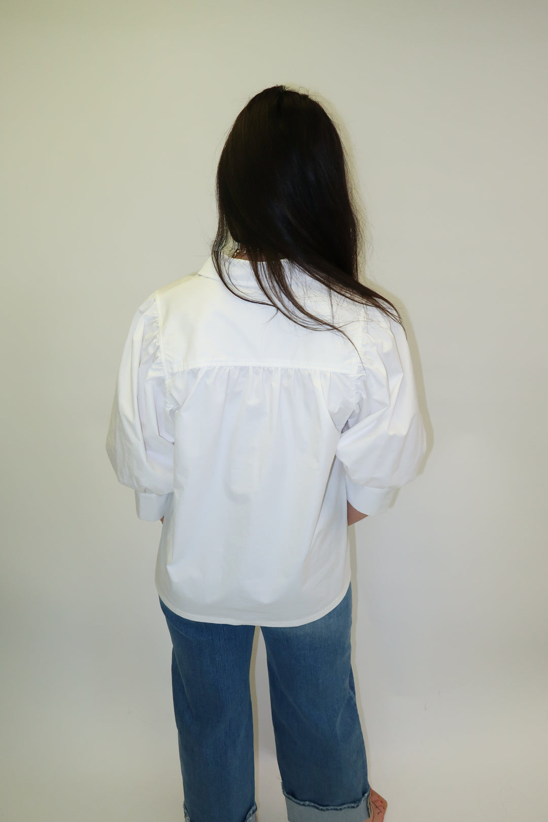 Buttoned Up White Collared 3/4 Sleeve Blouse - The Pink Tulip Clothing