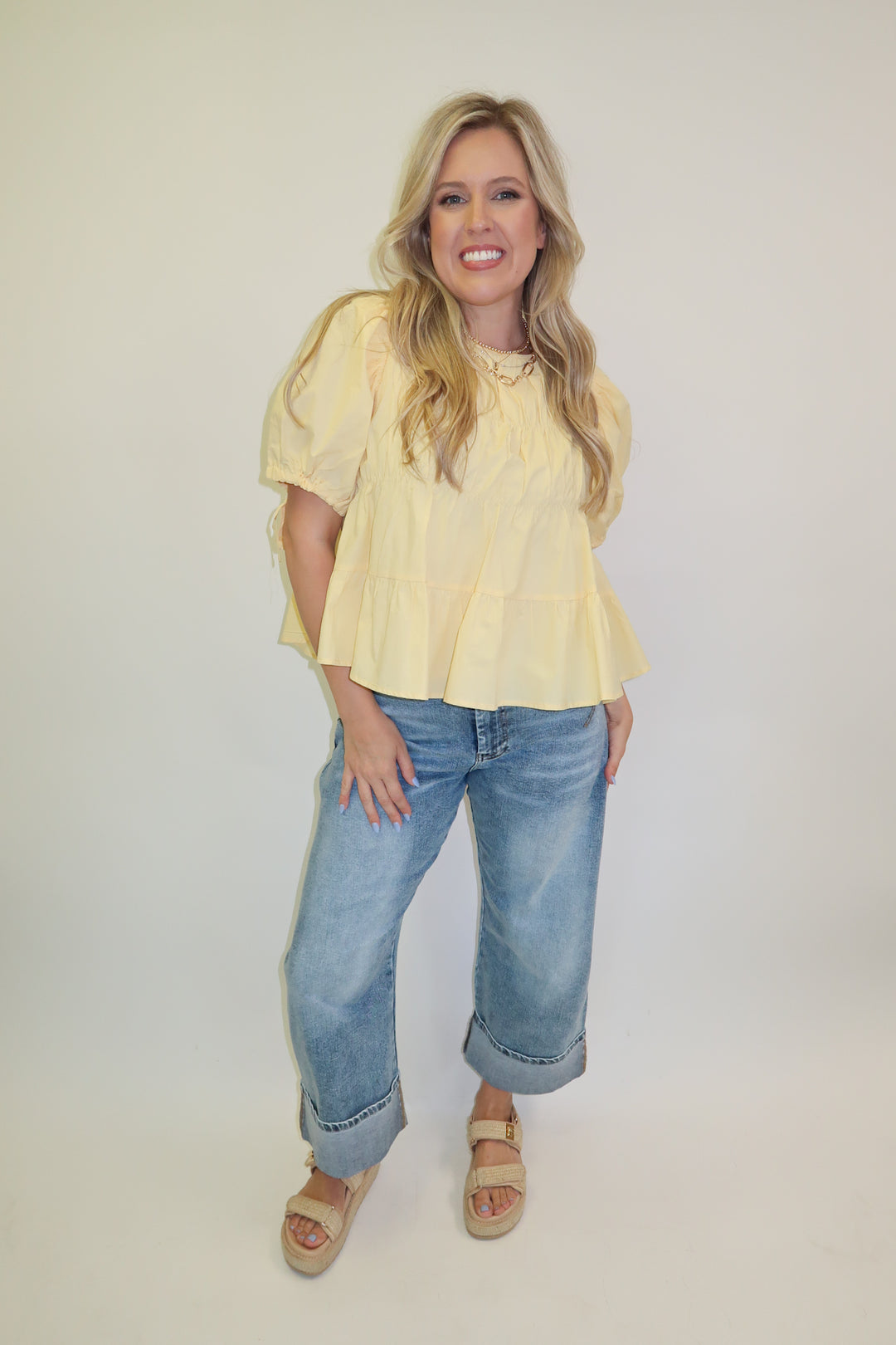 Light Touch Puff Sleeve Cinch Top - The Pink Tulip Clothing