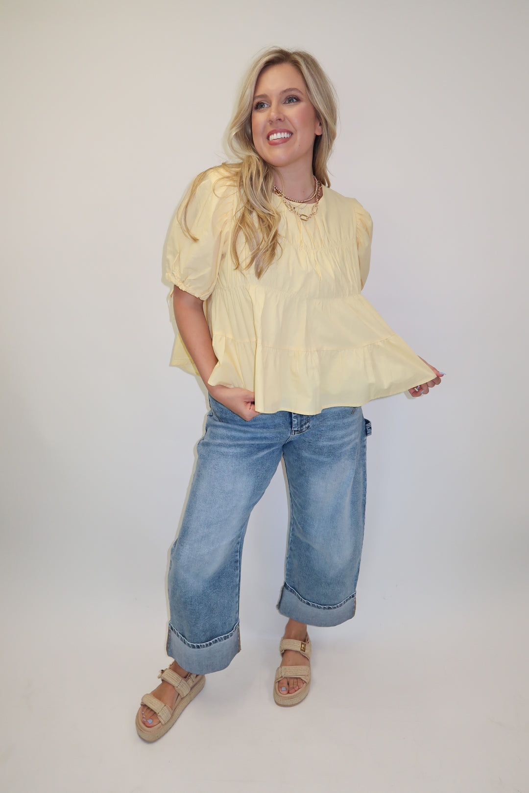 Light Touch Puff Sleeve Cinch Top - The Pink Tulip Clothing