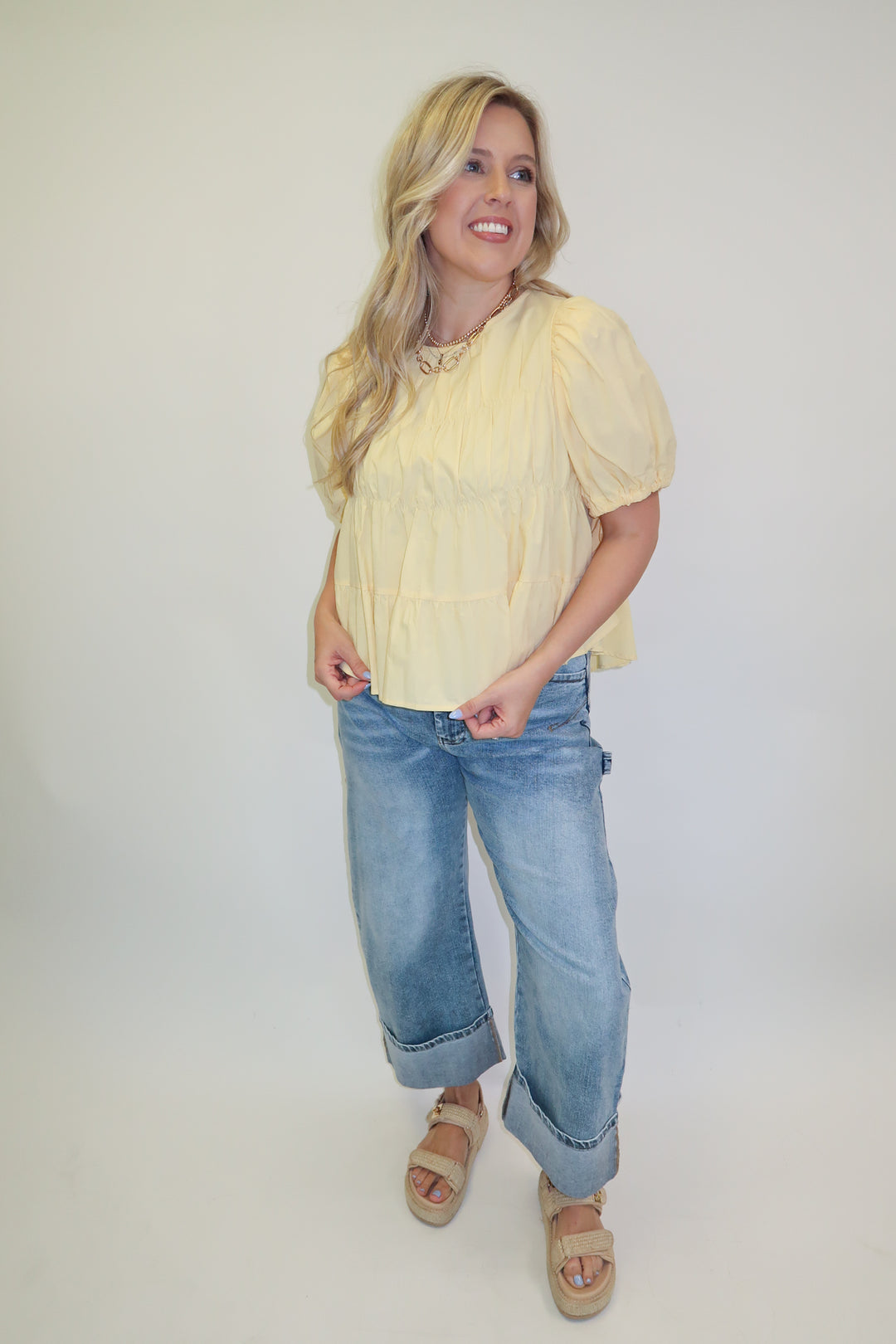 Light Touch Puff Sleeve Cinch Top - The Pink Tulip Clothing