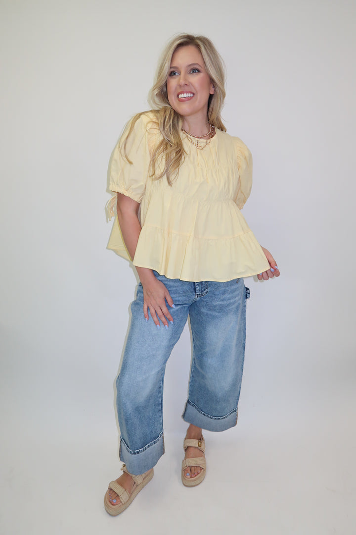Light Touch Puff Sleeve Cinch Top - The Pink Tulip Clothing