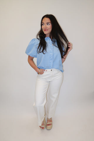 Made For Change Stripe Ruffle Front Top - The Pink Tulip Clothing