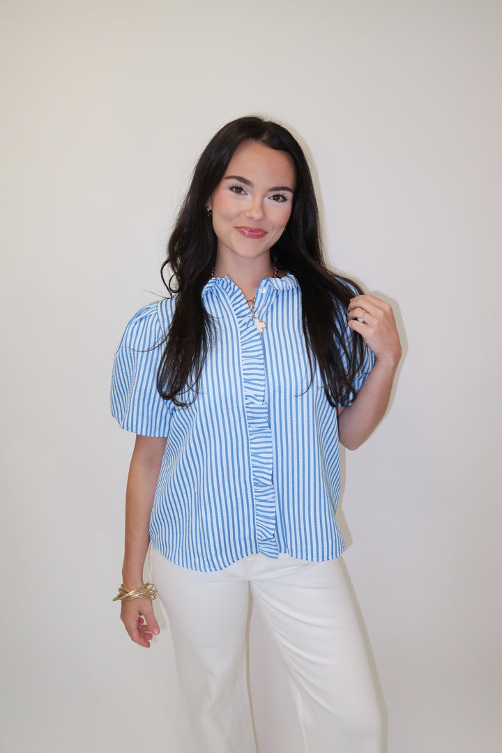 Made For Change Stripe Ruffle Front Top - The Pink Tulip Clothing