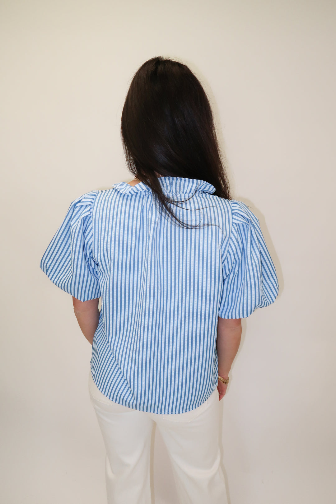 Made For Change Stripe Ruffle Front Top - The Pink Tulip Clothing