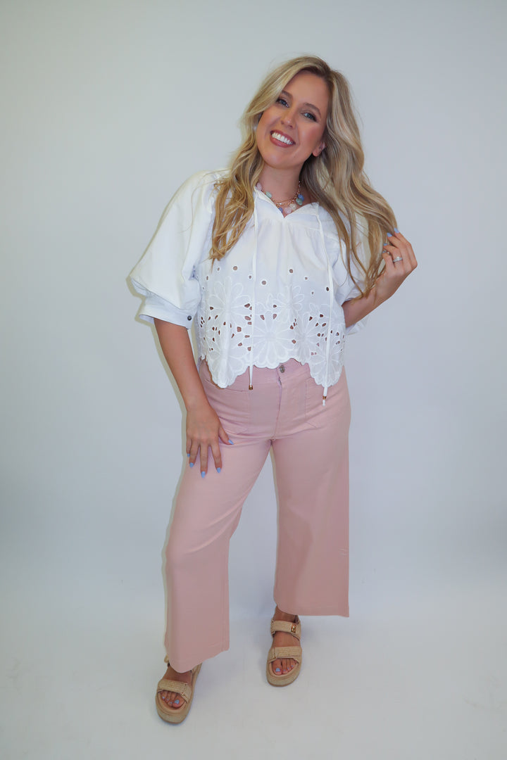 Little Something Embroidered Flowers Top - The Pink Tulip Clothing
